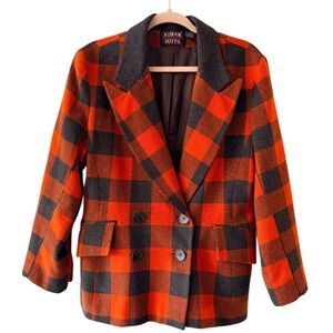 JG Hook suits wool plaid blazer orange/dark grey size 10